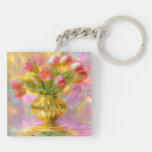 金鮮やかの花瓶のピンクのチューリップ キーホルダー (裏面)