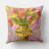 金鮮やかの花瓶のピンクのチューリップ クッション (裏面)