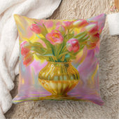 金鮮やかの花瓶のピンクのチューリップ クッション (ブランケット)