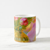 金鮮やかの花瓶のピンクのチューリップ コーヒーマグカップ (正面右)