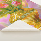 金鮮やかの花瓶のピンクのチューリップ シェルパブランケット (3/4)