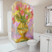 金鮮やかの花瓶のピンクのチューリップ シャワーカーテン (インサイチュ)