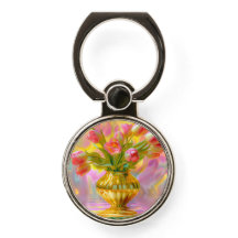 金鮮やかの花瓶のピンクのチューリップ