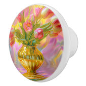 金鮮やかの花瓶のピンクのチューリップ セラミックノブ (右)