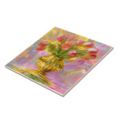 金鮮やかの花瓶のピンクのチューリップ タイル (側面)