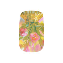 金鮮やかの花瓶のピンクのチューリップ