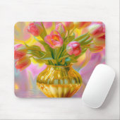 金鮮やかの花瓶のピンクのチューリップ マウスパッド (マウス)