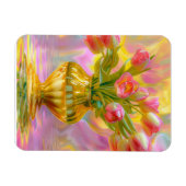 金鮮やかの花瓶のピンクのチューリップ マグネット (横)