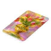 金鮮やかの花瓶のピンクのチューリップ マグネット (左側)