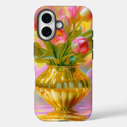 金鮮やかの花瓶のピンクのチューリップ Case-Mate iPhoneケース (裏面)