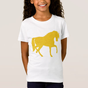 金黄色いグリッターの馬の女の子のTシャツ Tシャツ