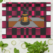 金黒いドラゴンの騎士チェスのデザイン3D キッチンタオル (折り畳み)