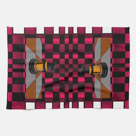 金黒いドラゴンの騎士チェスのデザイン3D キッチンタオル (横)