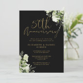 金黒の草花のモチーフがエレガントな50周年記念の結婚式 招待状 (スタンド正面)