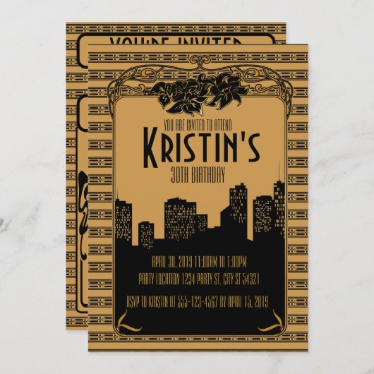 金20年代アールデコのパーティの招待状 招待状 (正面/裏面)