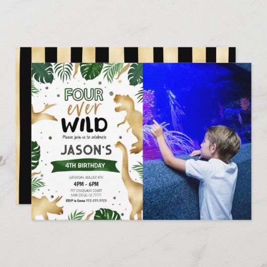 金4th恐竜の誕生日パーティーの写真 招待状 (正面/裏面)