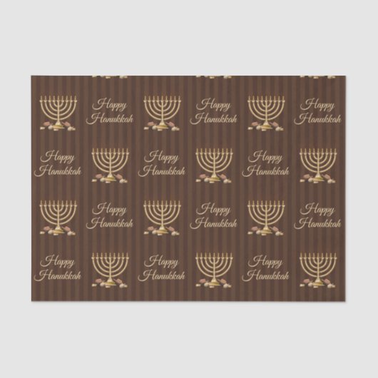 金（ユダヤ教）メノラーの幸せなハヌカーの縦ストライプ 薄葉紙 (正面)