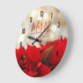 金《写真》ぼけ味のクリスマスの赤いポインセチア ラージ壁時計 (傾斜)