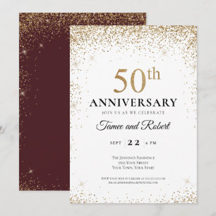 金 赤ワイン色 白 50周年記念結婚式  招待状