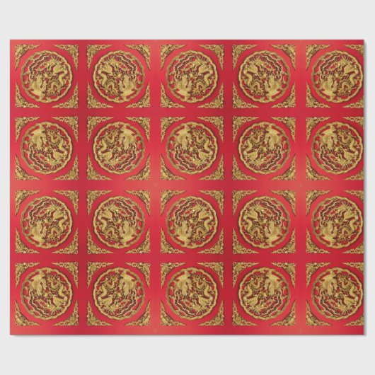 金 赤 ドラゴン フェニックス 中華 結婚 記念品 ラッピングペーパー (フラット)