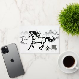 金 馬 年 新年快樂 ゴールド 箔グリーティングカード