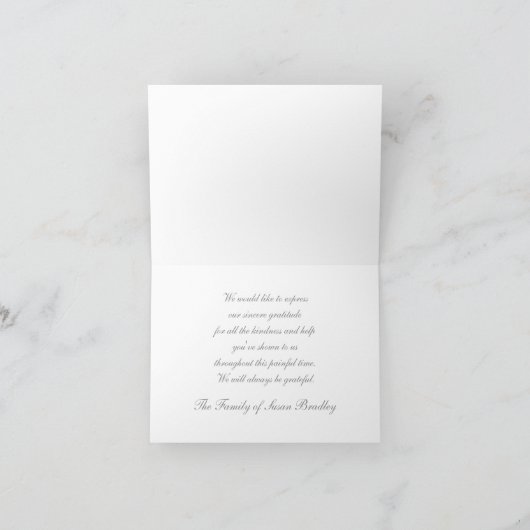 金Asphodelフレームの写真の悔やみや弔慰はc感謝していしています サンキューカード (内部)