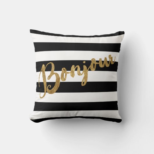 金Bonjourは縞で飾ります クッション (正面)