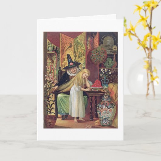 金cのゲルダの毛をとかしている古い魔法使い カード (黄色い花)