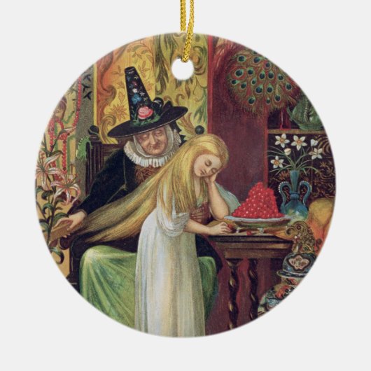 金cのゲルダの毛をとかしている古い魔法使い セラミックオーナメント (正面)