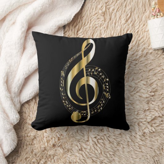 金Gのクレフ、音符記号の枕 クッション (ブランケット)