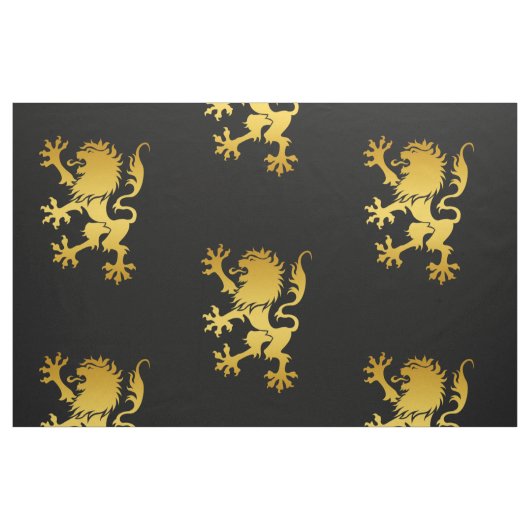 金Heraldicライオンの生地 ファブリック (ファットクウォーター)