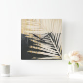 金Raffia -やし葉状体 スクエア壁時計 (ホーム)