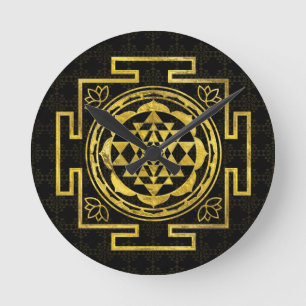 金Sri Yantra/Sriのチャクラ ラウンド壁時計