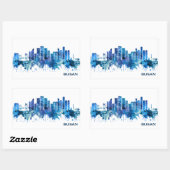 釜山韓国スカイラインブルー 長方形シール (シート)