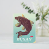 釜山韓国ヴィンテージスタイル旅行ポスター ポストカード (スタンド正面)