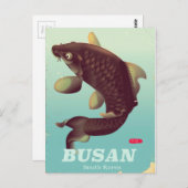 釜山韓国ヴィンテージスタイル旅行ポスター ポストカード (正面/裏面)