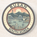 釜山韓国橋トラベルアートバッジ コースター<br><div class="desc">釜山レトロベクトル旅行デザイン。韓国の港湾都市である釜山は、ビーチや山、寺院で知られている。</div>