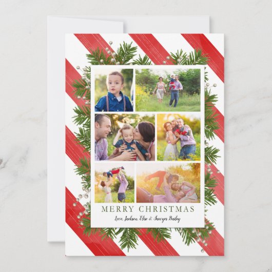 針とストライプ6枚 | クリスマスフォトカード シーズンカード (正面)
