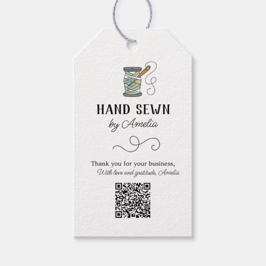 針と糸の手書き刺繍 ありがとう ギフトタグ (正面)