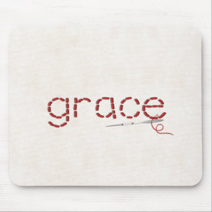 針を持つ赤いステッチされたGRACE文字メッセージ マウスパッド