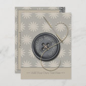 針付きボタン及び糸裁縫デザイン ポストカード (正面/裏面)