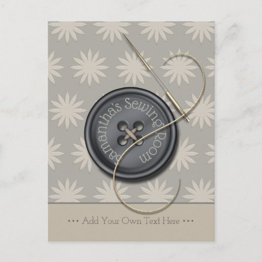 針付きボタン及び糸裁縫デザイン ポストカード (正面)