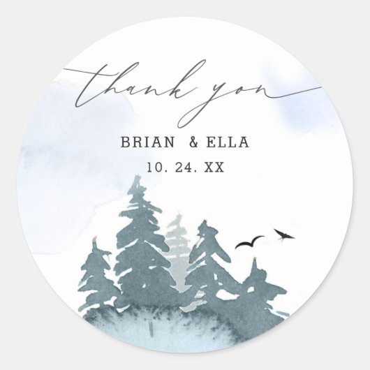 針葉樹ブルー結婚の感謝 ラウンドシール (正面)