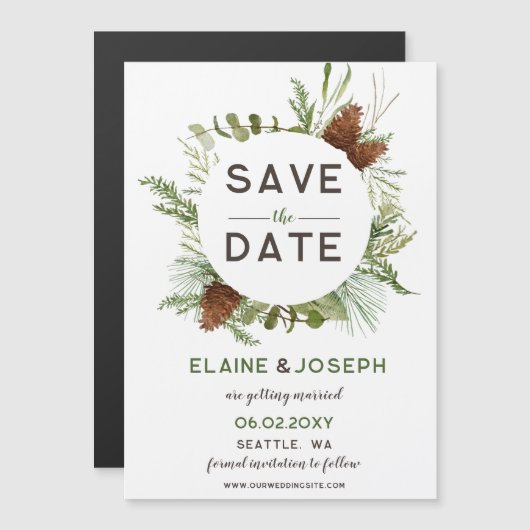 針葉樹素朴松コーン結婚式の日付を保存 (正面/裏面)