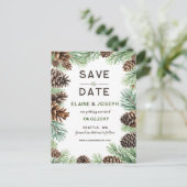 針葉樹素朴松コーン結婚式の日付を保存 案内ポストカード (スタンド正面)