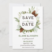 針葉樹素朴松コーン結婚式の日付を保存 案内状 (正面)