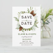 針葉樹素朴松コーン結婚式の日付を保存 案内状 (スタンド正面)