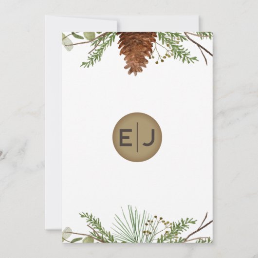針葉樹素朴松コーン結婚式の日付を保存 案内状 (裏面)