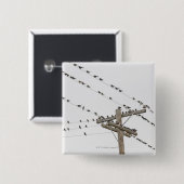 針金に止まった鳥 缶バッジ (正面&裏面)