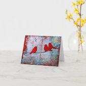 針金の上に赤い鳥が3羽 カード (黄色い花)